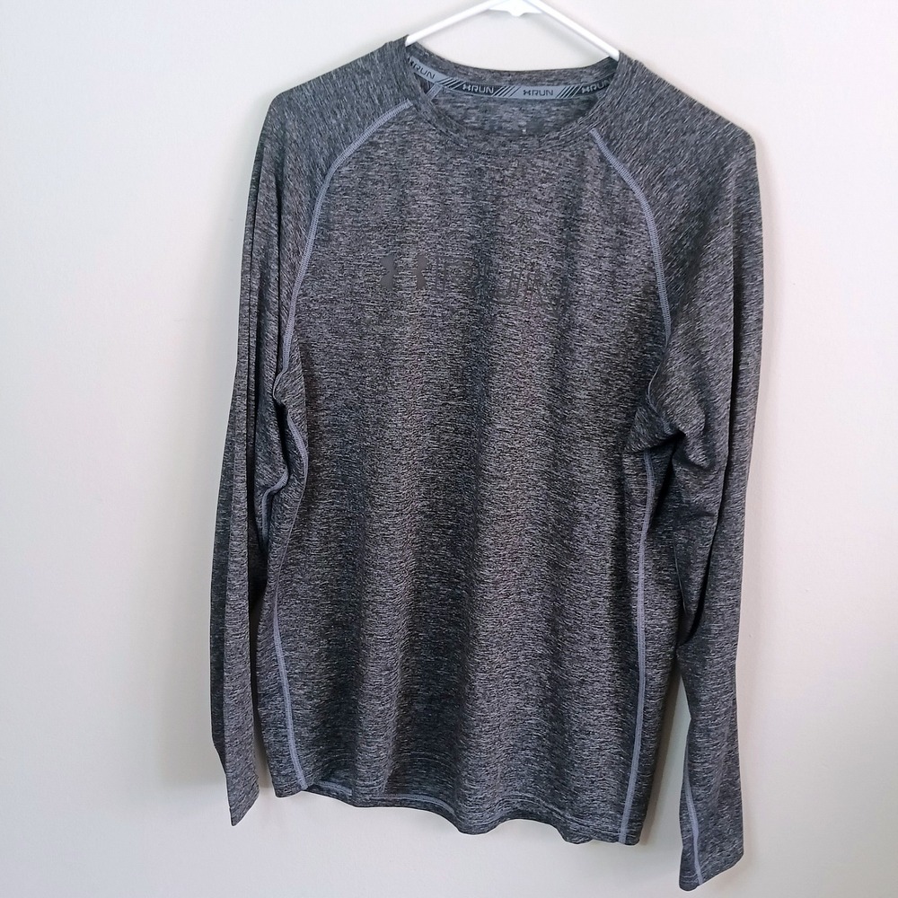 Under Armour LS Running Shirt Mens L Gray Excellent Heathered UA RUN HeatGear